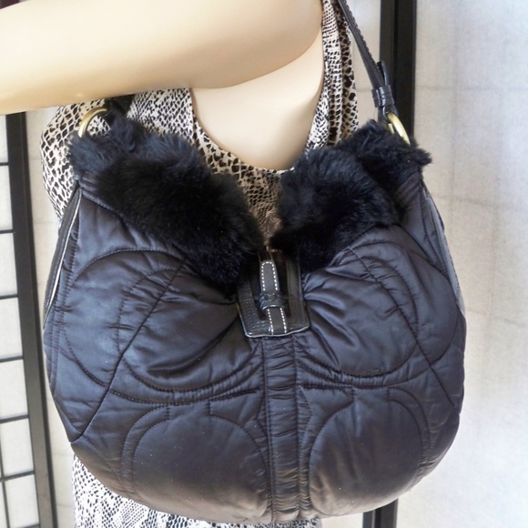 COACH #3587 SOHO SKI HOBO/RABBIT FUR TRIM HANDBAG - Picture 5 of 7